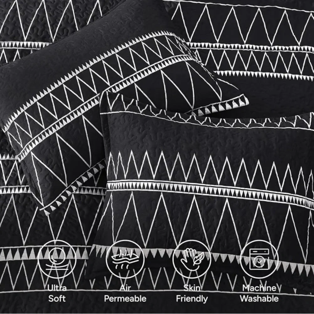 Andency Boho Tribal black and white quilted pillow shams set of two geometric